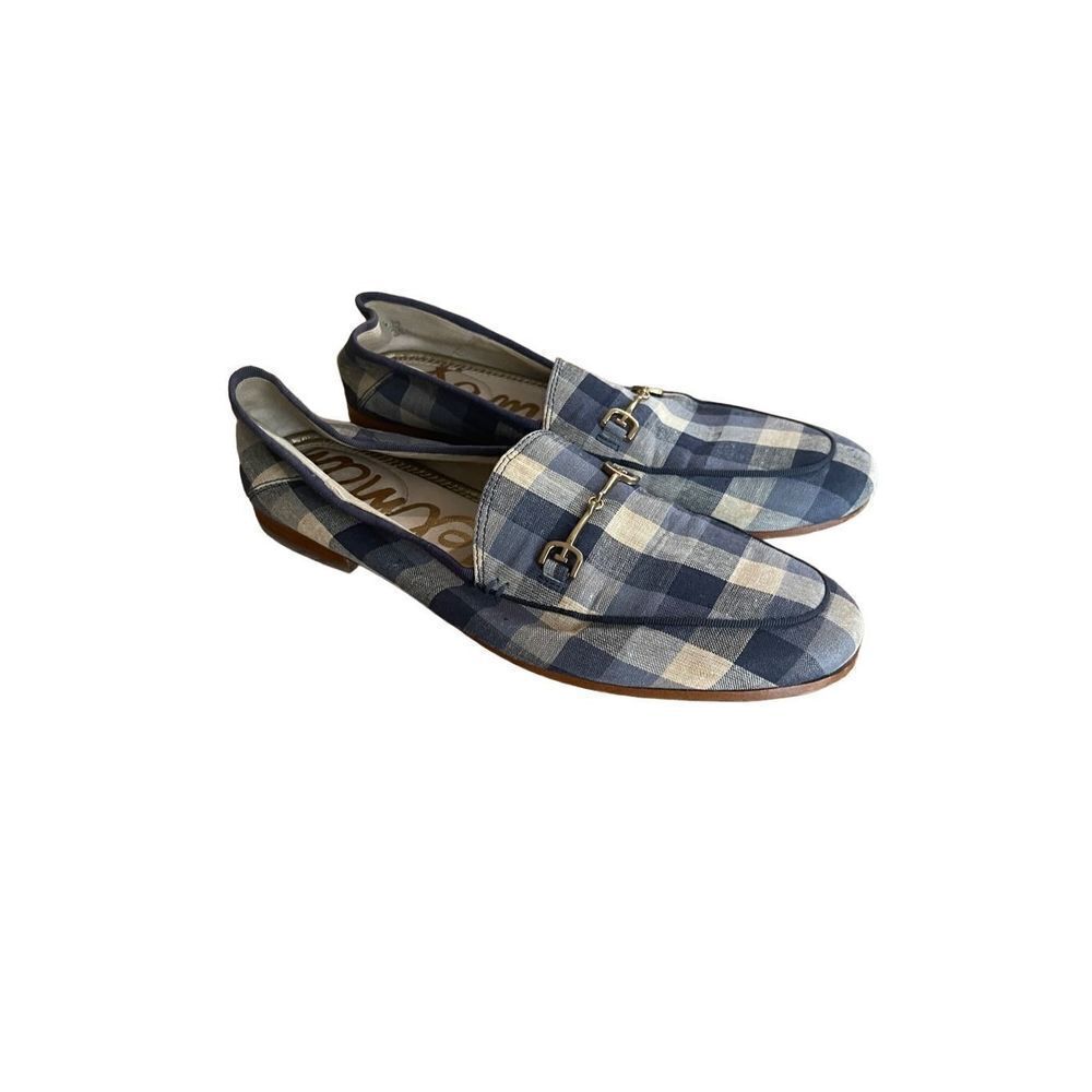 Sam Edelman Womens Blue Loraine Checkered Slip On Loafer Shoes Flat Size 7.5